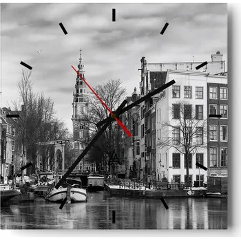 Hodiny Velké nástěnné hodiny na zeď 40x40 Město Skleněné hodiny Čtvercové Tiché