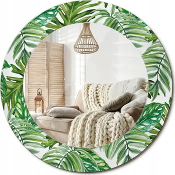 Zrcadlo Zrcadlo s potiskem do koupelny, kuchyně, předsíně, Listy džungle, průměr 50 cm