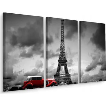 Obraz Obraz 3dílný RETRO Auto Eiffelova věž 3D 60x40