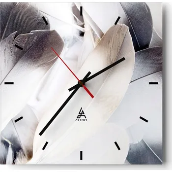 Hodiny Velké nástěnné hodiny na zeď 40x40 Pírka Skleněné hodiny Čtvercové Tiché