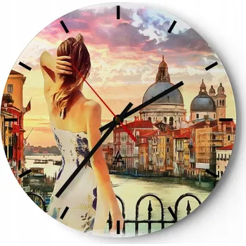 Hodiny Velké nástěnné hodiny 40x40 cm Město Skleněné hodiny Kulatý Tiché