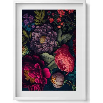 Obraz Nástěnný dekorativní obraz v bílém rámu s grafikou Krásné květiny 50x70 cm