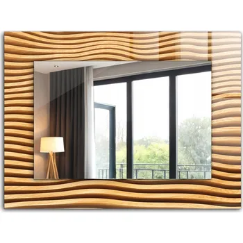 Zrcadlo Designové nástěnné zrcadlo s potiskem a skleněným rámem Vlny dřeva 80x60