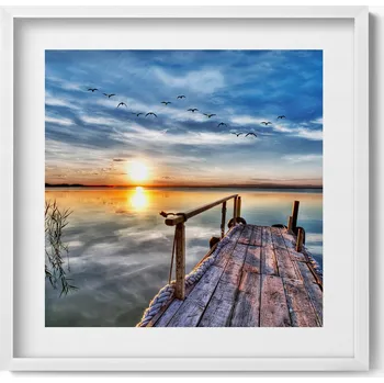 Obraz Dekorativní nástěnný obraz v rámu s grafikou Jezero západ slunce 50x50 cm