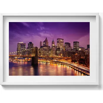 Obraz Dekorace obraz v bílém rámu na zeď Světla města večer 70x50 cm