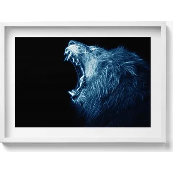 Obraz Nástěnný obraz v bílém rámu do obýváku, kuchyně - Divoká řeč těla lva 70x50 cm