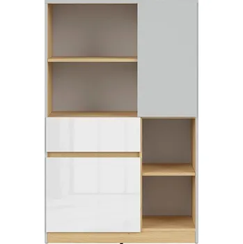 Komoda BRW Nandu komoda KOM2D1S, šedá/dub polský/bílý lesk