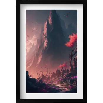 Obraz Ozdobný nástěnný obraz v rámu s grafikou loft Magický les a hory 40x60 cm