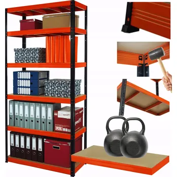 Dílenský regál Kovový regál do skladu HELIOS 213x90x40 cm, 6 polic, nosnost 275 kg na polici, kombinovatelný