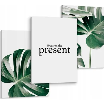 Obraz Obrazy do Ložnice MONSTERA Listy Nápis 90x40