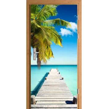 Fototapeta Samolepka na dřevěné dveře – Modré molo a oceán