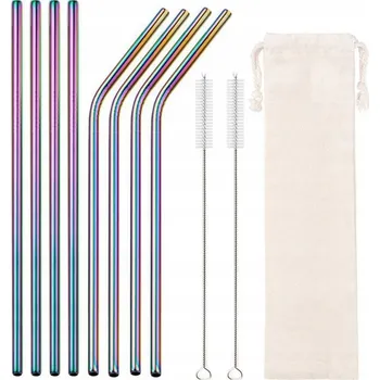 Brčka z nerezové oceli kovová brčka sada 8+2 duhové