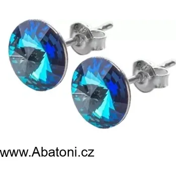 Náušnice Swarovski Elements Rivoli vlepený krystal 12mm - Stříbrné náušnice pecky puzety modré kulaté 31300.5 Bermuda Blue (modrá, mořská, duhová, měňavá)