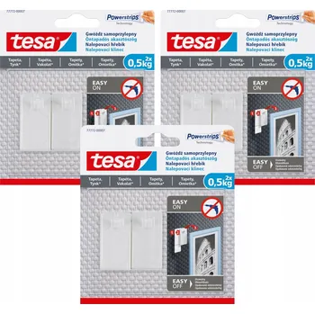 Věšák TESA Samolepicí samolepicí na omítku a tapetu, bílý, háček na lepidlo 0,5 kg x 3 kg