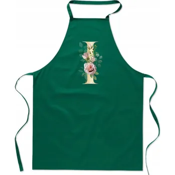 Kuchyňská zástěra KUCHYŇSKÁ ZÁSTĚRA zelená S PÍSMENEM I jméno monogram Iwona Iga Ilona FA_329_z