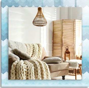 Zrcadlo Závěsné dekorativní zrcadlo s potiskem, cikcak gradientový vzor, 60x60 cm