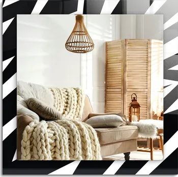 Zrcadlo Zrcadlo s Potiskem Nástěnné Dekorativní Čtvercové 60x60 cm Černobílá Geometrie