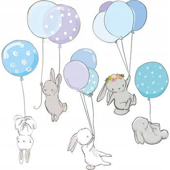 Obraz Nálepky na zeď Drukant Zajíci s modrými balónky 50x155 cm