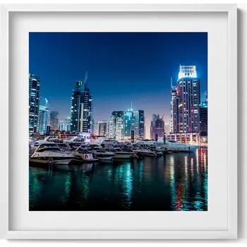 Obraz Dekorativní nástěnný obraz v rámu s grafikou Lodě ve městě v noci 50x50 cm