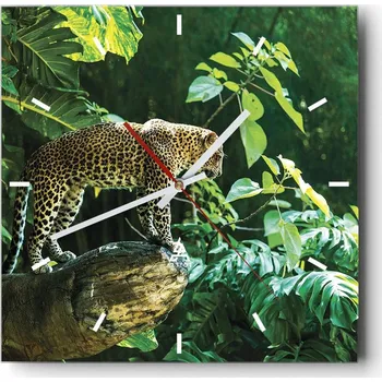 Hodiny Velké nástěnné hodiny na zeď 40x40 Džungle Skleněné hodiny Čtvercové Tiché