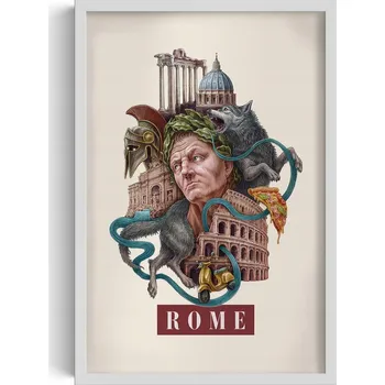 Obraz Stylový obraz v rámu Retro styl Řím Koloseum Vlčice Panteon Pizza 40x60