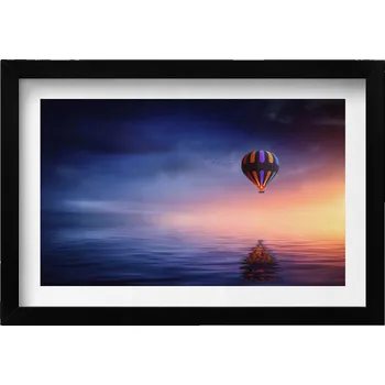 Obraz Nástěnný dekorativní obraz v černém rámu s grafikou Balón nad vodou 30x20 cm
