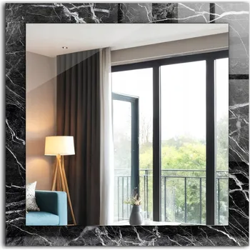 Zrcadlo Koupelnové zrcadlo na stěnu s dekorativním skleněným rámem 60x60 cm Černý mramor