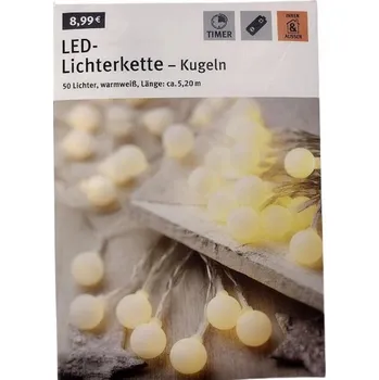 Vánoční dekorace 50 LED Kuličky Řetěz 5,2m bílý LED 3xAA