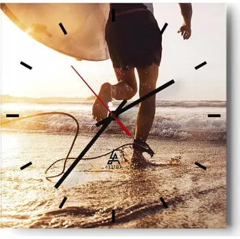 Hodiny Velké nástěnné hodiny na zeď 40x40 Surfing Skleněné hodiny Čtvercové Tiché