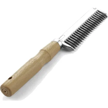 Kartáč pro zvířata Hliníkový hřeben AmaHorse s dřevěnou rukojetí
