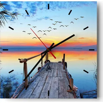 Hodiny Nástěnné hodiny do kuchyně 30x30 Krajina Stylové hodiny na skle Loft Tiché