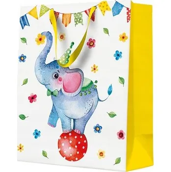 Dárková taška DÁRKOVÁ TAŠKA CIRKUSOVÝ SLON 26,5X33,5X13 CM NAROZENINOVÝ DÁREK