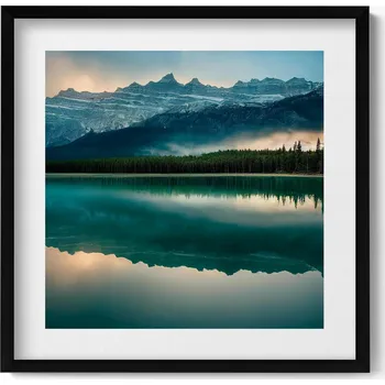 Obraz Dekorace obraz s grafikou v krásném rámu - Krajina jezera, lesa a hor 50x50 cm