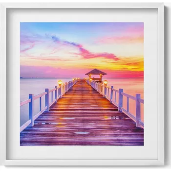 Obraz Elegantní obraz do obýváku v bílém rámu Zalesněný most v přístavu 50x50 cm