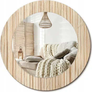 Zrcadlo Stylové kulaté zrcadlo na zeď s potiskem, motiv Bambus/sláma, průměr 50 cm