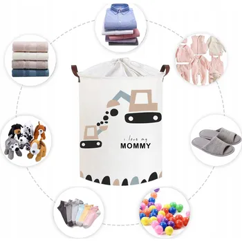 Úložný box Koš na hračky s víkem, bavlněný, Trucks Love Mommy - bílý, 43 l