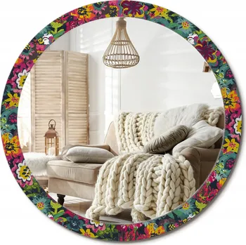 Zrcadlo Zrcadlo na zeď zdobené grafikou na skle Malované květiny XXL průměr 100 cm