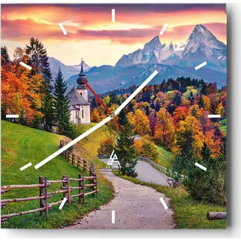 Hodiny Velké nástěnné hodiny 40x40 cm - Krajina - Skleněné tiché hodiny