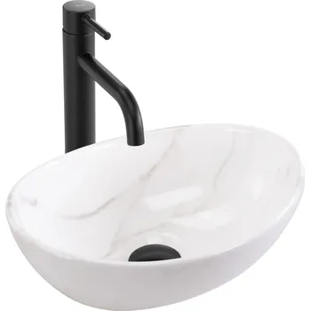 Umyvadlo Rea Sofia Mini, umyvadlo na desku 355x270x125 mm, imitace kamene - bílá Cloudy, REA-U9236