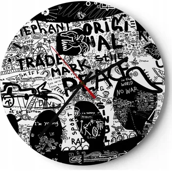 Hodiny Velké nástěnné hodiny 40x40 Graffiti Skleněné hodiny Kulatý Tiché