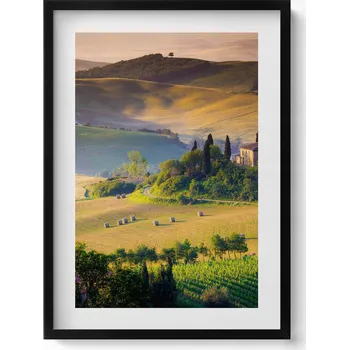 Obraz Elegantní obraz v černém rámu - Letní krajina polí, 50x70 cm