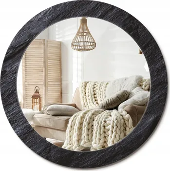 Zrcadlo Zrcadlo s potiskem do koupelny ložnice obývacího pokoje Černý kámen Průměr 70 cm