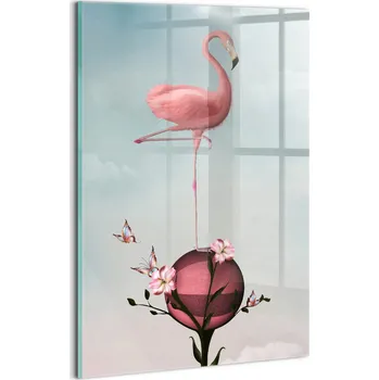 Obraz Skleněný obraz do jídelny, rychlá montáž, surrealistický s plameňákem 20x30