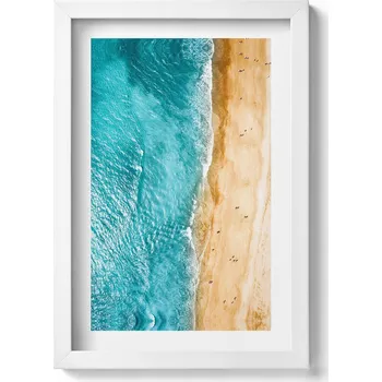 Obraz Dekorativní nástěnný obraz v bílém rámu do obýváku Moře pláž lidé 20x30 cm