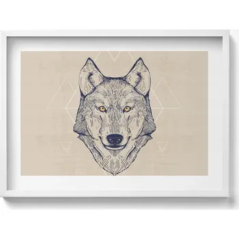 Obraz Dekorace obraz v bílém rámu na zeď do obýváku kuchyně Hlava vlka 70x50 cm