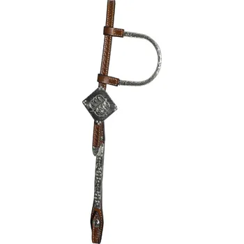 Westernová uzdečka Pool's na jedno ucho se stříbrným zdobením V, jedna velikost, cognac