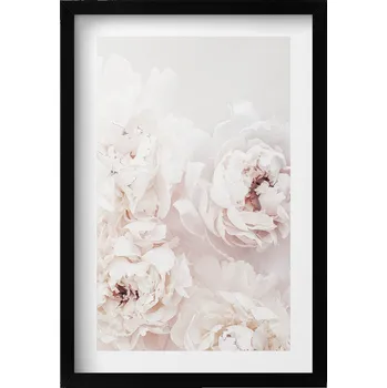 Obraz Dekorativní nástěnný obraz s černým rámem a grafikou loft Květiny pivoňky 40x60 cm