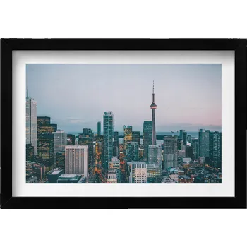 Obraz Ozdobný obraz v černém rámu do obýváku Panorama města večer 30x20 cm