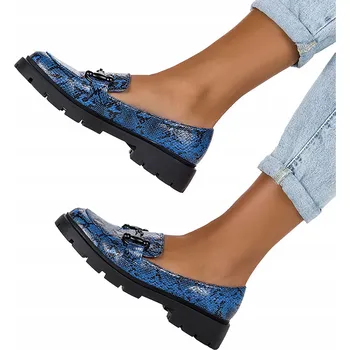 Dámské mokasíny MOKASÍNY DÁMSKÉ NAZOUVÁKY MÓDNÍ HADÍ VZOR LEHKÉ TMAVĚ MODRÉ vel. 39