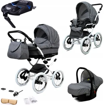 Kočárek Kočárek 4v1 BabyLux MARGARET WHITE - sportovní kočárek, hluboká korba, autosedačka, základna ISOFIX